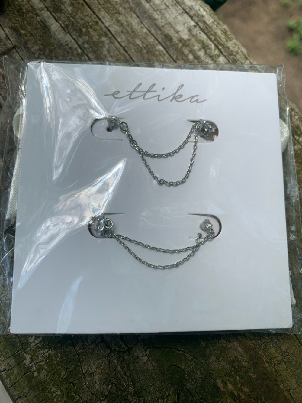 NWT ettika Silver Double-Chain Ear Cuff Set with Crystal Studs